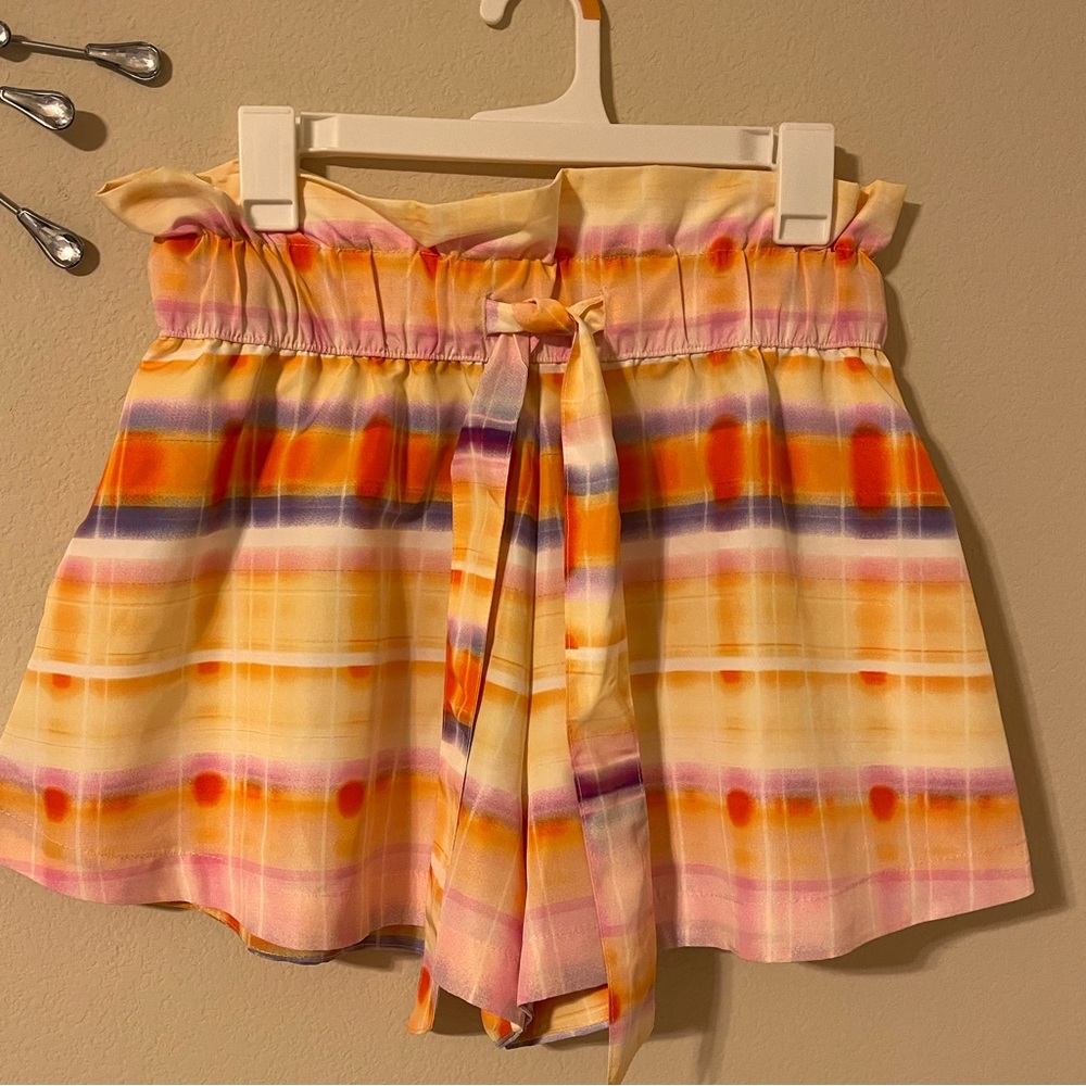 COLORFUL PINK & ORANGE PAPER BAG WAIST SHORTS SIZE S NWT